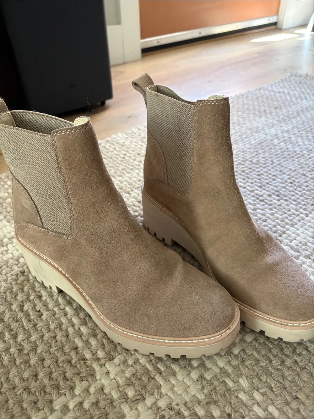 Dolce Vita Taupe Suede Chelsea Platform Booties